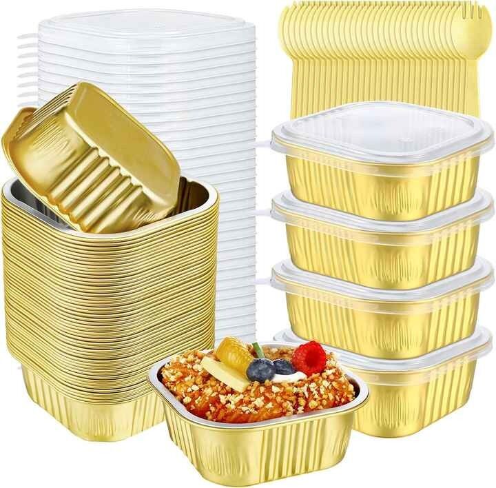 Gold Foil Square Containers - No Lids Pack of 25 - Perfect for Desserts - Image 1
