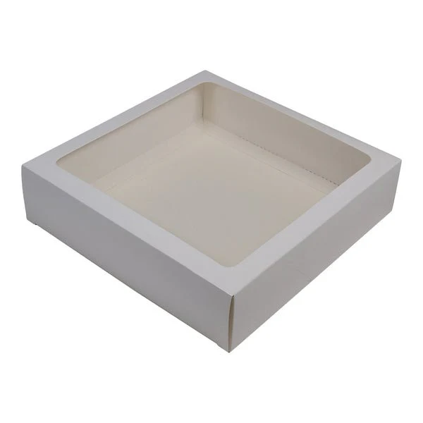 205-square-two-piece-cookie-and-dessert-box-with-clear-window-and-slide-in-tray-gloss-white-packqueen-834530 8 BY 8 BY 2Inch window box - pack of 5 - Image 1